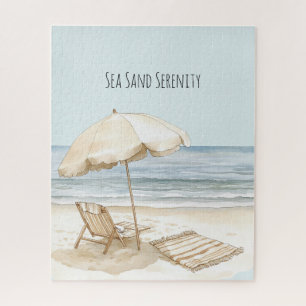 Beach Umbrella Ocean Sea Sand Serenity Jigsaw Puzzle