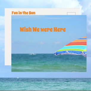 Beach Umbrella Ocean View Photographic Postcard