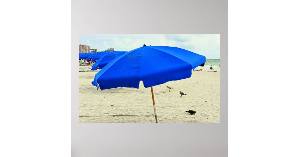 Beach Umbrella Seagulls Beach Sand Poster Zazzle