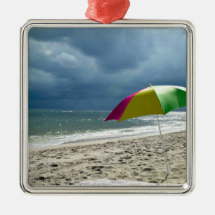 Beach Umbrella Square Metal Ornament