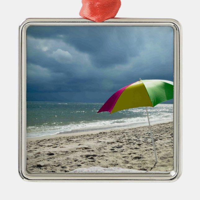 Beach Umbrella Square Metal Ornament (Front)