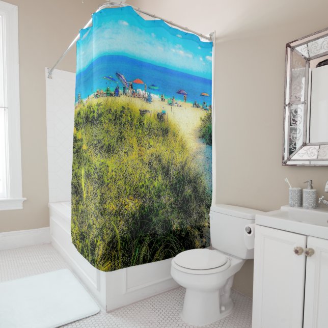 Beach Umbrellas along the Ocean Shower Curtain (In Situ)