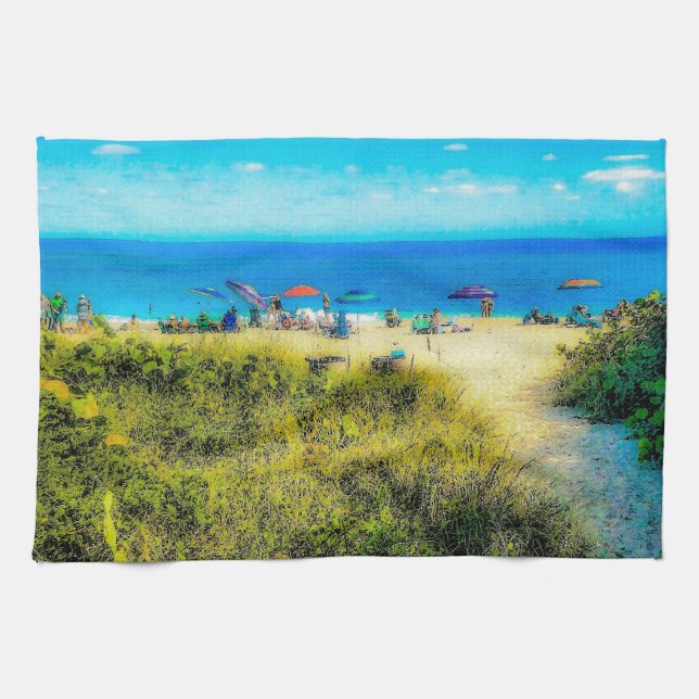 Beach Umbrellas along the Ocean Tea Towel (Horizontal)