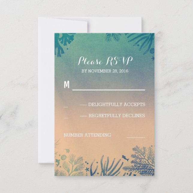 beach underwater teal and blue wedding RSVP Card (Front)