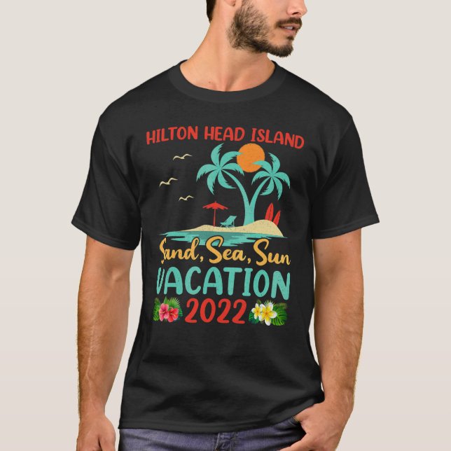 Beach Vacation 2022 Retro Sunset Hilton Head Islan T-Shirt (Front)