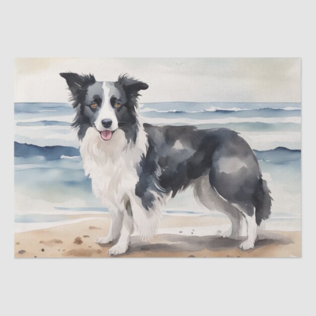 Beach Vacation : Border Collie Decoupage Tissue Paper (Front)