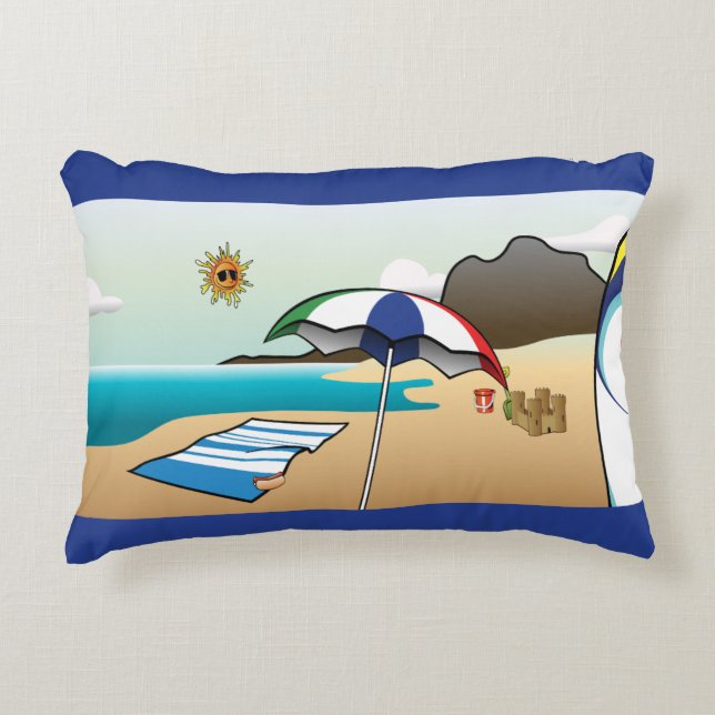 Beach Vacation Dark Blue Accent Pillow (Front)