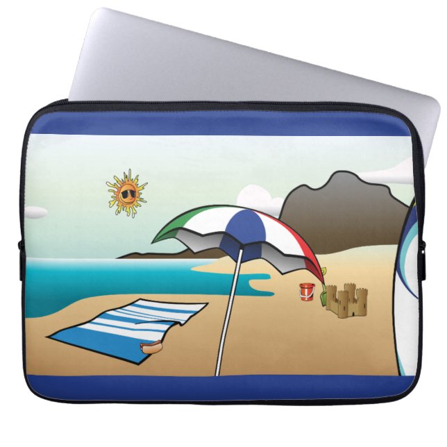 Beach Vacation Dark Blue Laptop Sleeve (Front)
