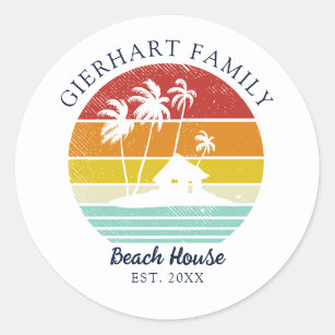 Beach Vacation House Family Reunion Palm Trees Classic Round Sticker