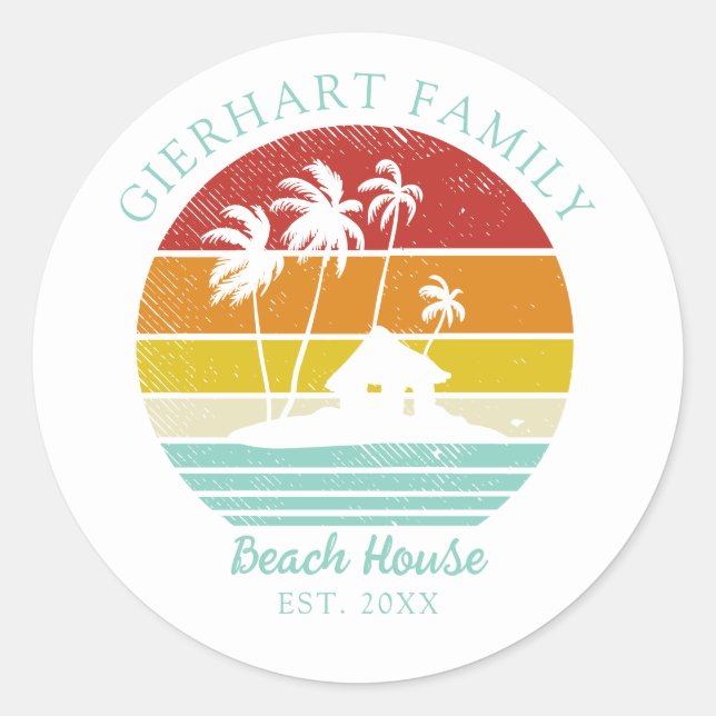 Beach Vacation House Palm Trees Family Reunion Classic Round Sticker (Front)