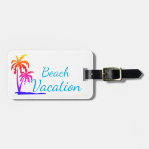 Beach vacation luggage tag with palmtrees