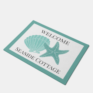 Beach Vacation Rental Aqua Shells Personalised Doormat