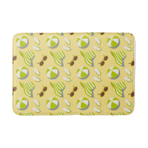 Beach vacay pattern with sunglasses and sun hat bath mat