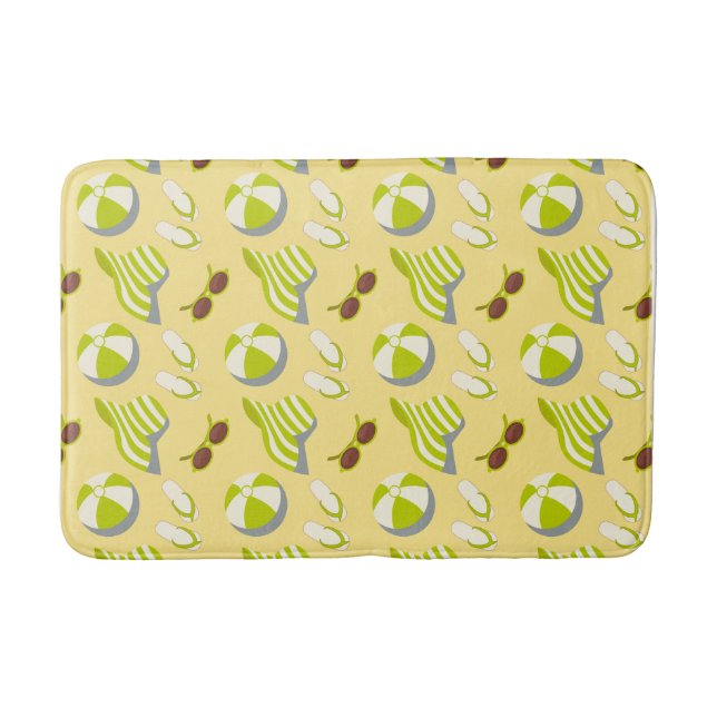Beach vacay pattern with sunglasses and sun hat  bath mat (Front)