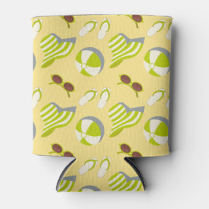Beach vacay pattern with sunglasses and sun hat can cooler