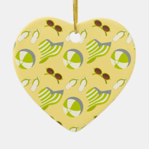 Beach vacay pattern with sunglasses and sun hat  ceramic ornament