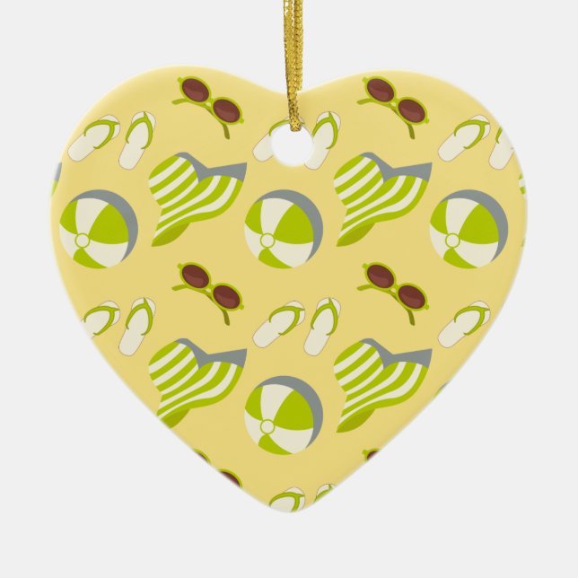 Beach vacay pattern with sunglasses and sun hat  ceramic ornament (Front)