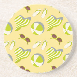 Beach vacay pattern with sunglasses and sun hat  coaster