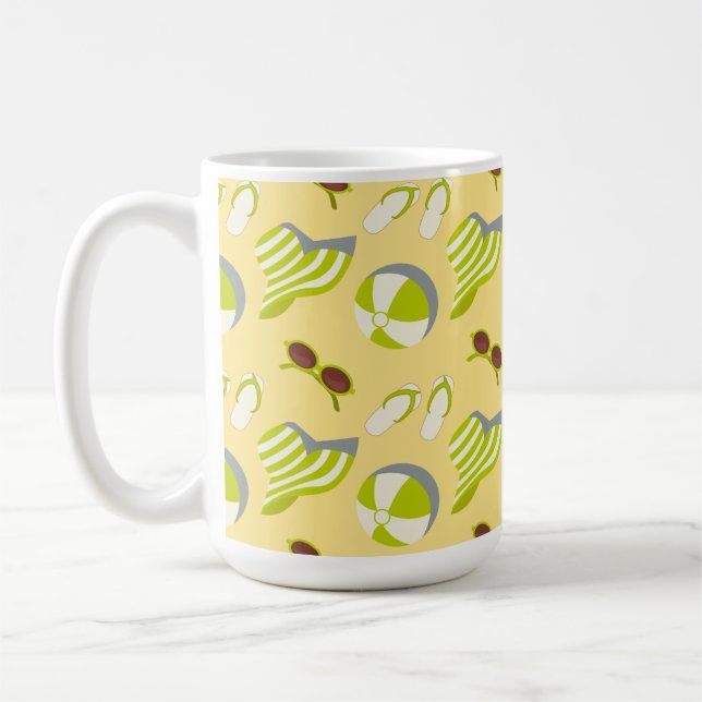 Beach vacay pattern with sunglasses and sun hat  coffee mug (Left)