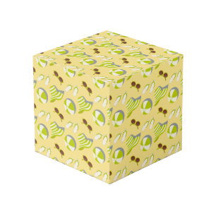 Beach vacay pattern with sunglasses and sun hat cube