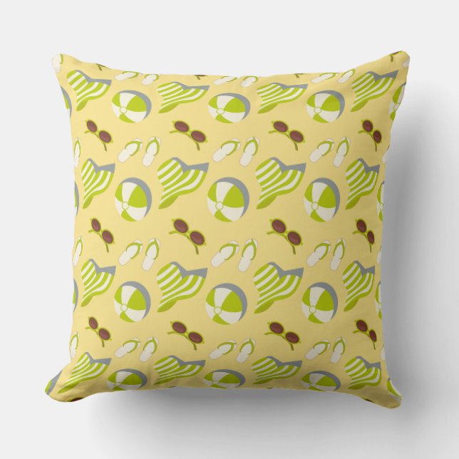 Beach vacay pattern with sunglasses and sun hat  cushion (Front)