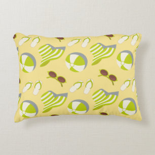 Beach vacay pattern with sunglasses and sun hat decorative cushion