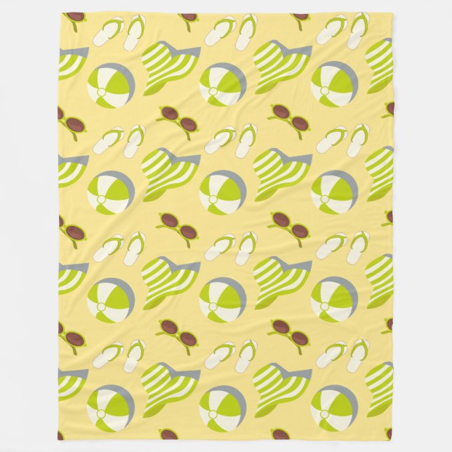 Beach vacay pattern with sunglasses and sun hat   fleece blanket (Front)