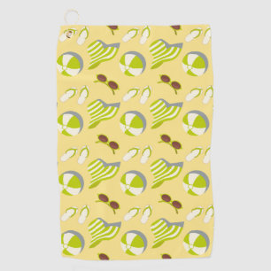 Beach vacay pattern with sunglasses and sun hat  golf towel