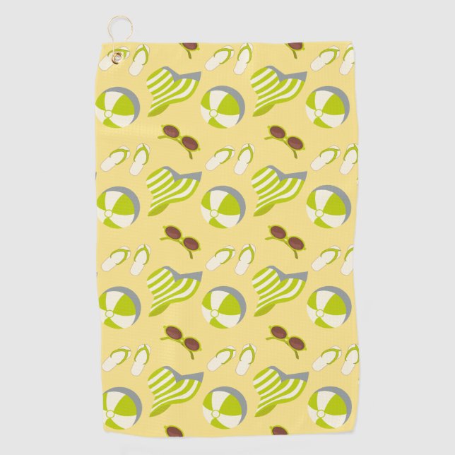 Beach vacay pattern with sunglasses and sun hat  golf towel (Front)