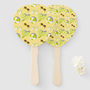 Beach vacay pattern with sunglasses and sun hat  h hand fan