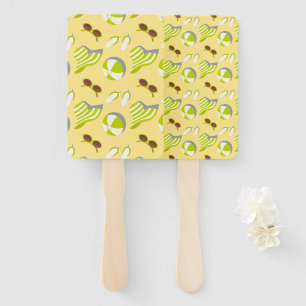 Beach vacay pattern with sunglasses and sun hat  h hand fan