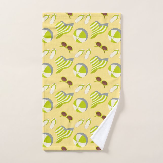 Beach vacay pattern with sunglasses and sun hat  hand towel (Hand Towel)