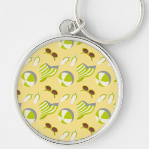 Beach vacay pattern with sunglasses and sun hat ke key ring