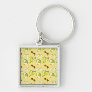 Beach vacay pattern with sunglasses and sun hat ke key ring