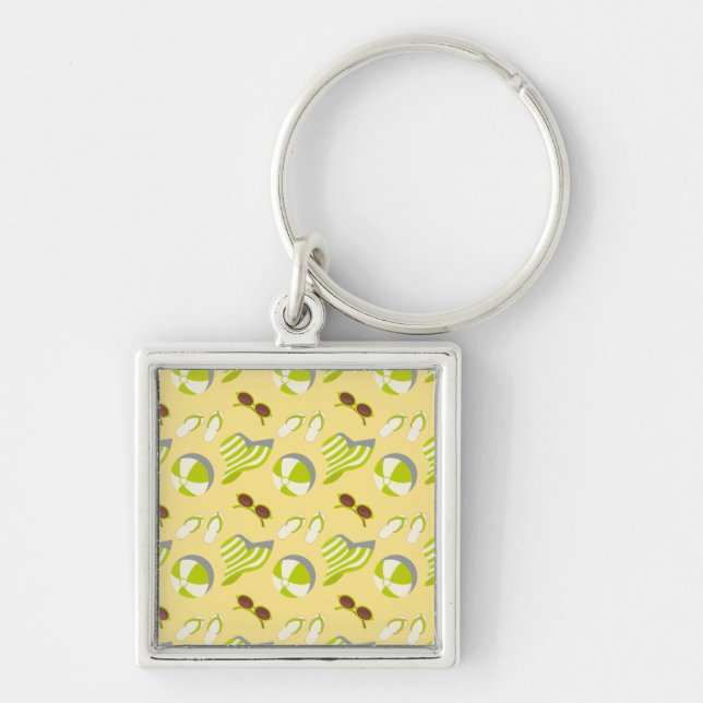 Beach vacay pattern with sunglasses and sun hat ke key ring (Front)