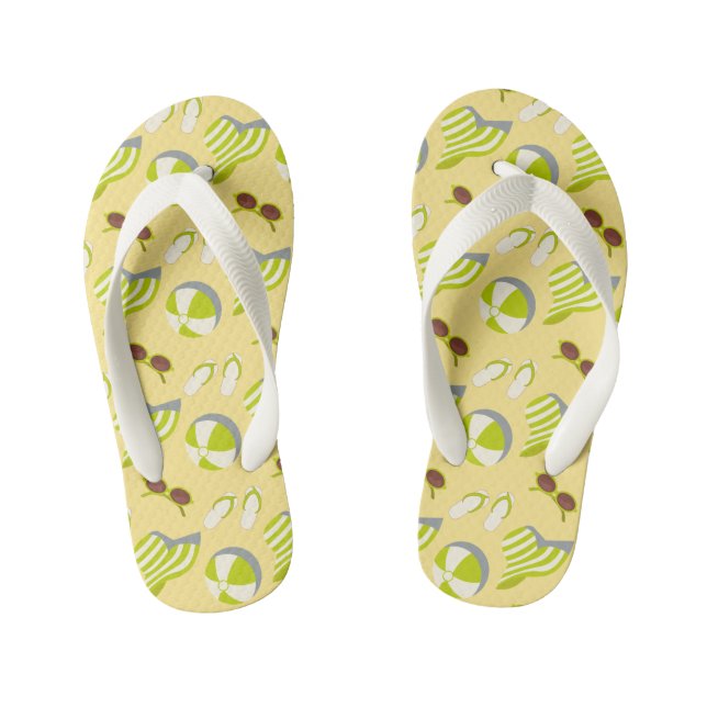 Beach vacay pattern with sunglasses and sun hat kid's thongs (Footbed)