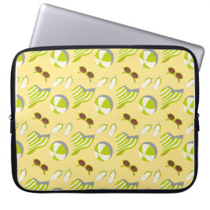 Beach vacay pattern with sunglasses and sun hat laptop sleeve