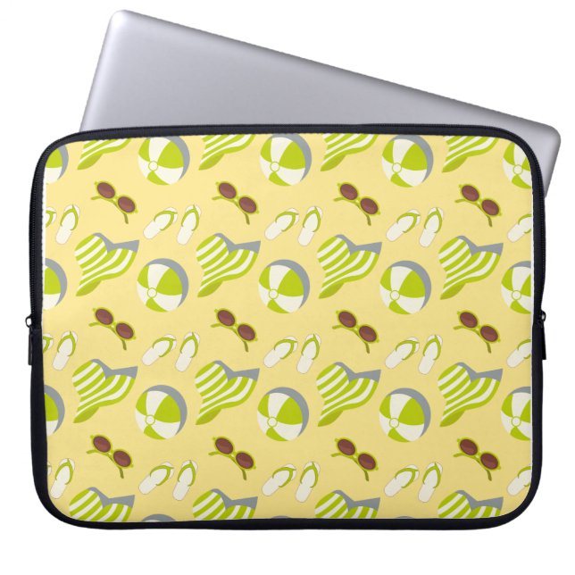 Beach vacay pattern with sunglasses and sun hat  laptop sleeve (Front)