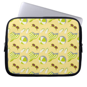 Beach vacay pattern with sunglasses and sun hat laptop sleeve
