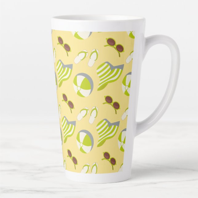 Beach vacay pattern with sunglasses and sun hat latte mug (Right)