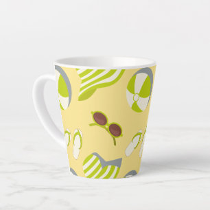 Beach vacay pattern with sunglasses and sun hat  latte mug