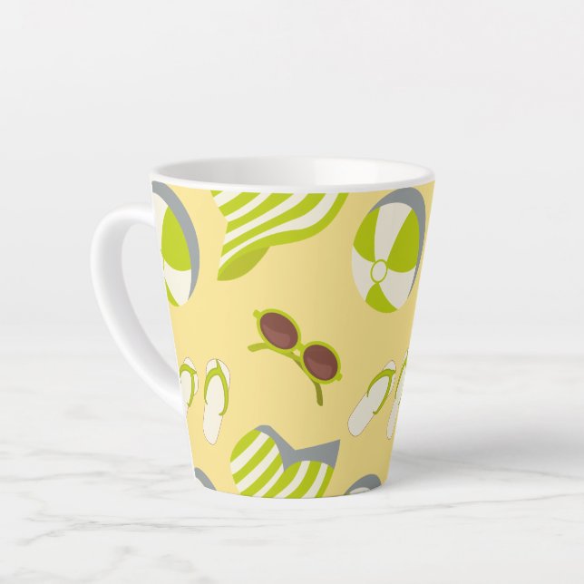 Beach vacay pattern with sunglasses and sun hat  latte mug (Left Angle)