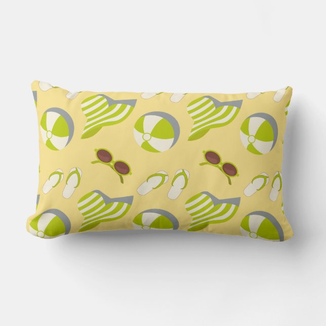 Beach vacay pattern with sunglasses and sun hat  lumbar cushion (Front)