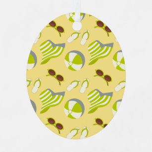 Beach vacay pattern with sunglasses and sun hat metal tree decoration