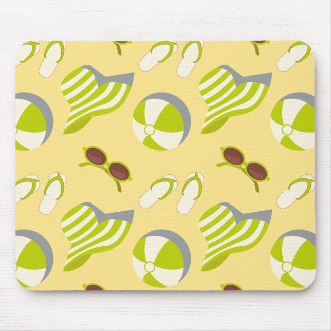 Beach vacay pattern with sunglasses and sun hat mouse pad (Front)
