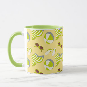 Beach vacay pattern with sunglasses and sun hat mug