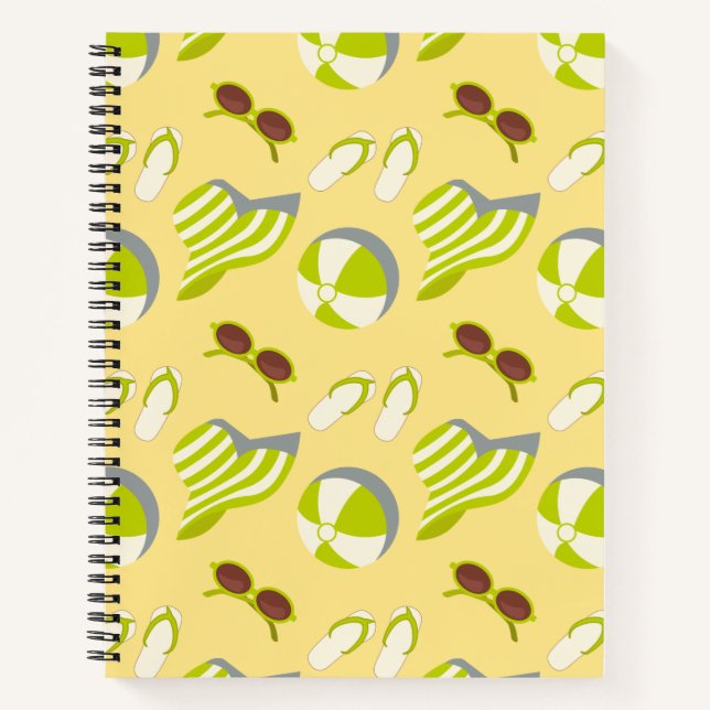 Beach vacay pattern with sunglasses and sun hat  notebook (Front)