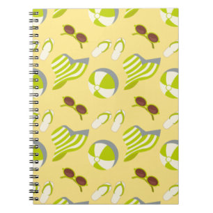 Beach vacay pattern with sunglasses and sun hat notebook