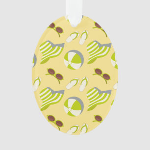 Beach vacay pattern with sunglasses and sun hat ornament