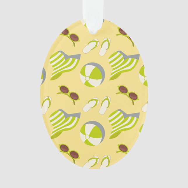Beach vacay pattern with sunglasses and sun hat ornament (Front)